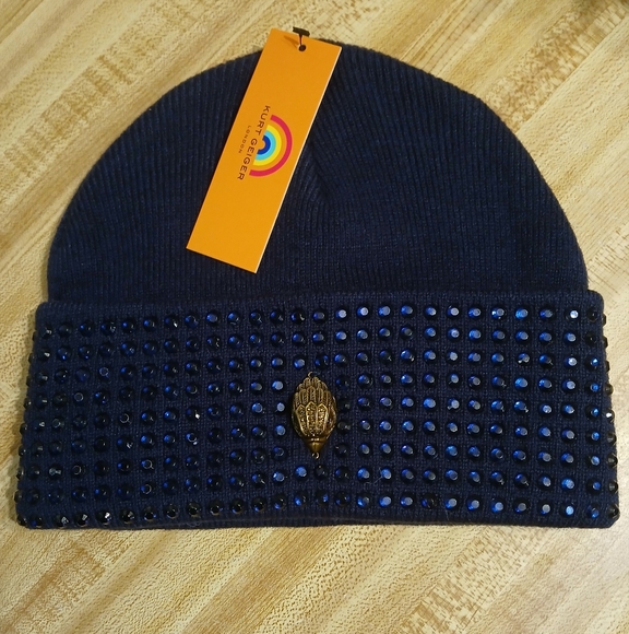 Kurt Geiger Accessories - Kurt Geiger NWT Navy Blue Blinged Knit Beanie